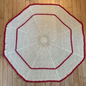 Creamy Yellow And Red Handmade Crochet Tablecloth